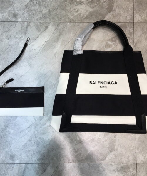 Balenciaga Navy Medium Cabas Tote Bag In Black And White, For Women, Women's Bags 14.1in/36cm