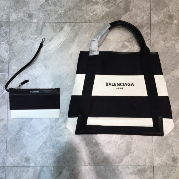 Balenciaga Navy Medium Cabas Tote Bag In Black And White, For Women, Women's Bags 14.1in/36cm