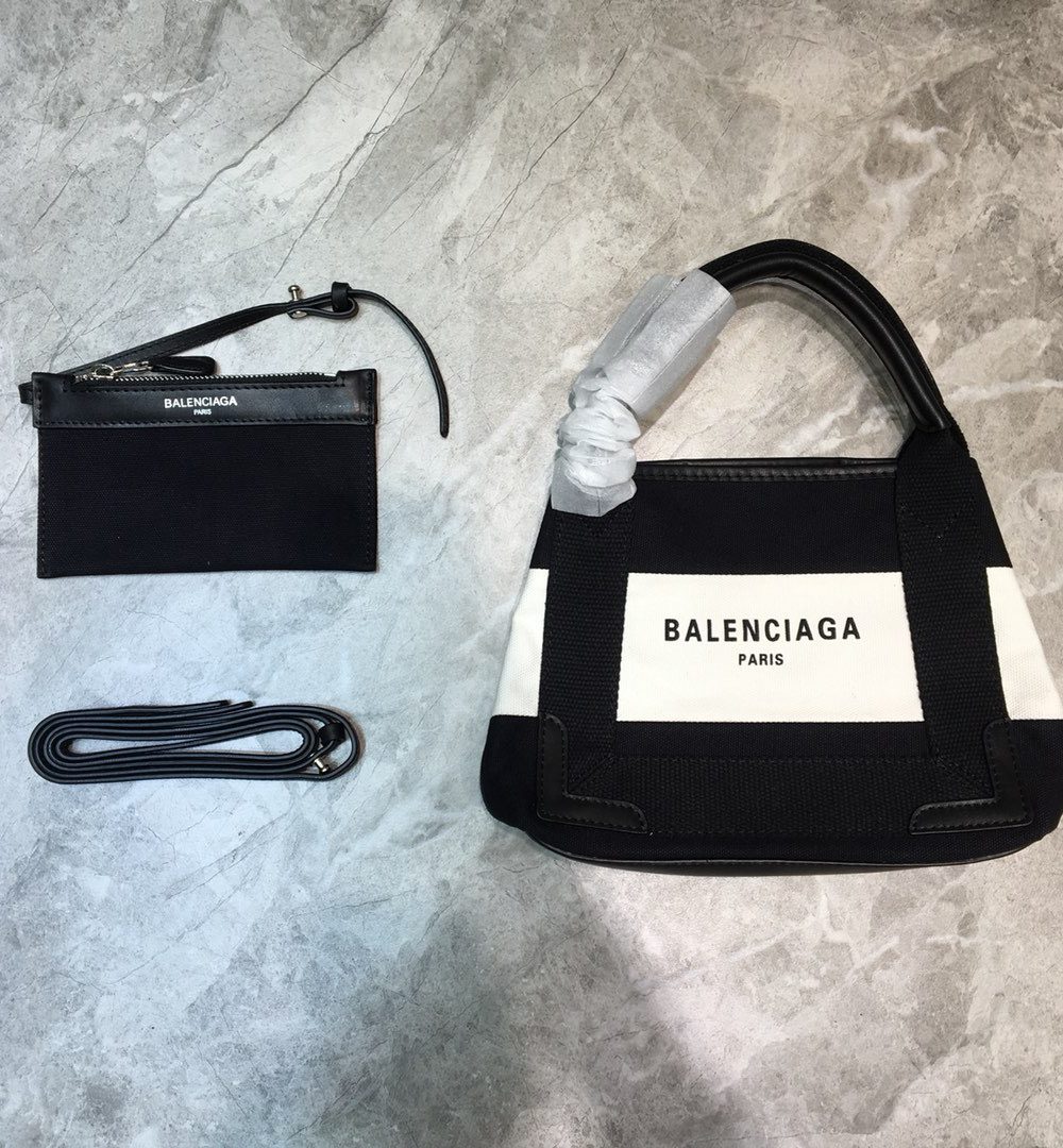 Balenciaga Navy Small Cabas Tote Bag In Black And White, For Women, Women's Bags 18.5in/47cm