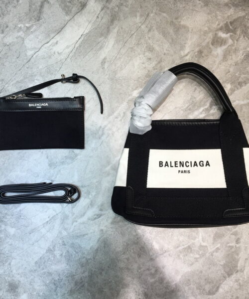 Balenciaga Navy Small Cabas Tote Bag In Black And White, For Women, Women's Bags 18.5in/47cm
