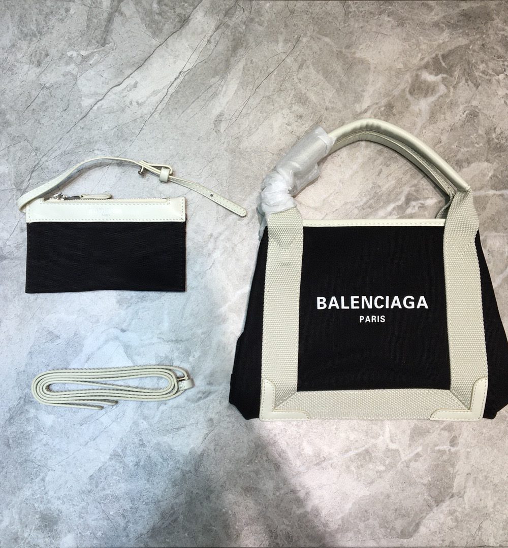 Balenciaga Navy Small Cabas Tote Bag In White, For Women, Women's Bags 18.5in/47cm