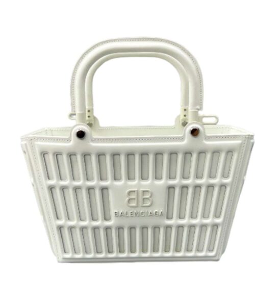 Balenciaga Small Mag Basket Bag White/Black For Women 11in/28cm