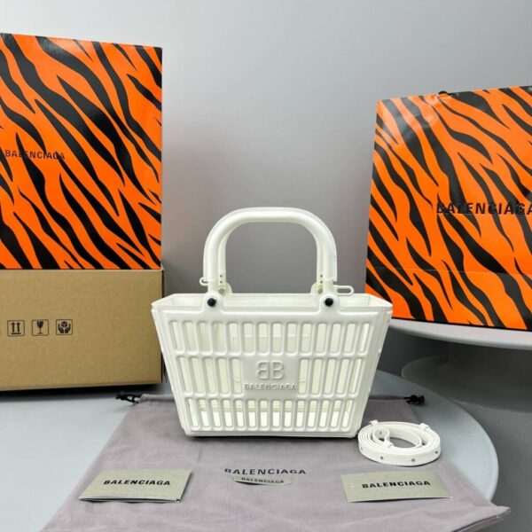 Balenciaga Small Mag Basket Bag White/Black For Women 11in/28cm