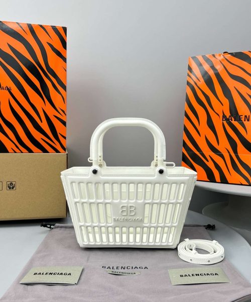 Balenciaga Small Mag Basket Bag White/Black For Women 11in/28cm