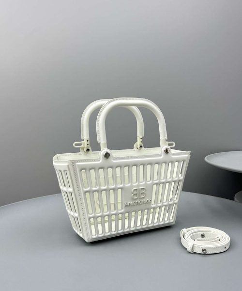Balenciaga Small Mag Basket Bag White/Black For Women 11in/28cm