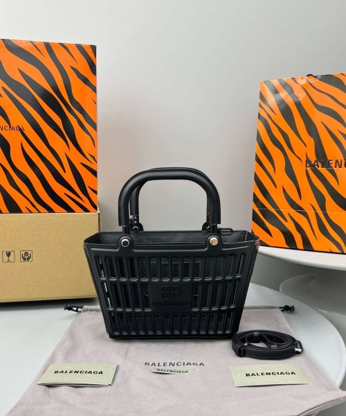 Balenciaga Small Mag Basket Bag White/Black For Women 11in/28cm