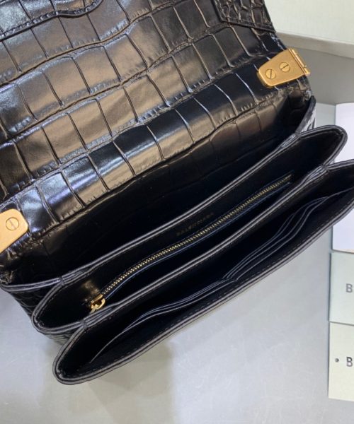 Balenciaga Triplet Small Bag Crocodile Embossed Black, For Women, Women's Bags 8.3in/21cm