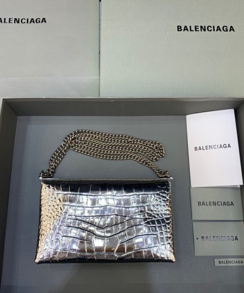 Balenciaga Triplet Small Bag Crocodile Embossed Silver, For Women, Women's Bags 8.3in/21cm