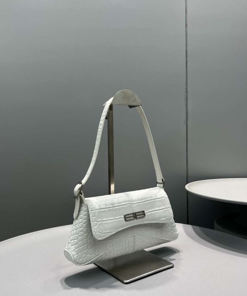 Balenciaga XX Crocodile Embossed Flap Bag White/Black/Green/Pink/Blue For Women 16in/27cm 6956452108X1000