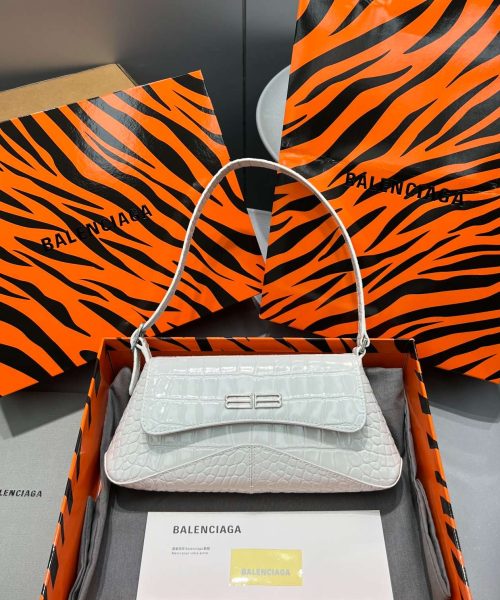 Balenciaga XX Crocodile Embossed Flap Bag White/Black/Green/Pink/Blue For Women 16in/27cm 6956452108X1000