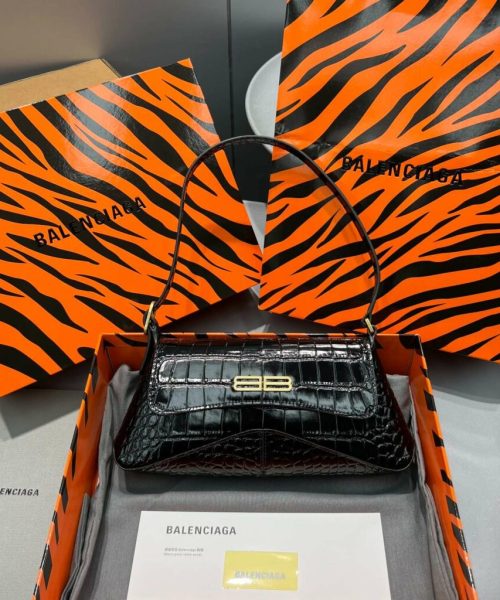 Balenciaga XX Crocodile Embossed Flap Bag White/Black/Green/Pink/Blue For Women 16in/27cm 6956452108X1000