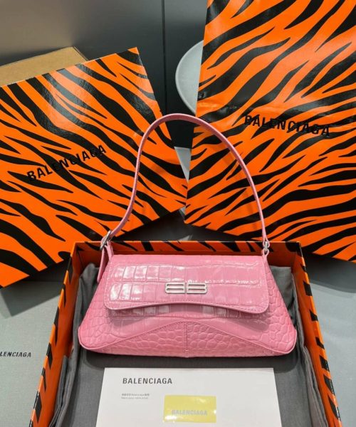 Balenciaga XX Crocodile Embossed Flap Bag White/Black/Green/Pink/Blue For Women 16in/27cm 6956452108X1000