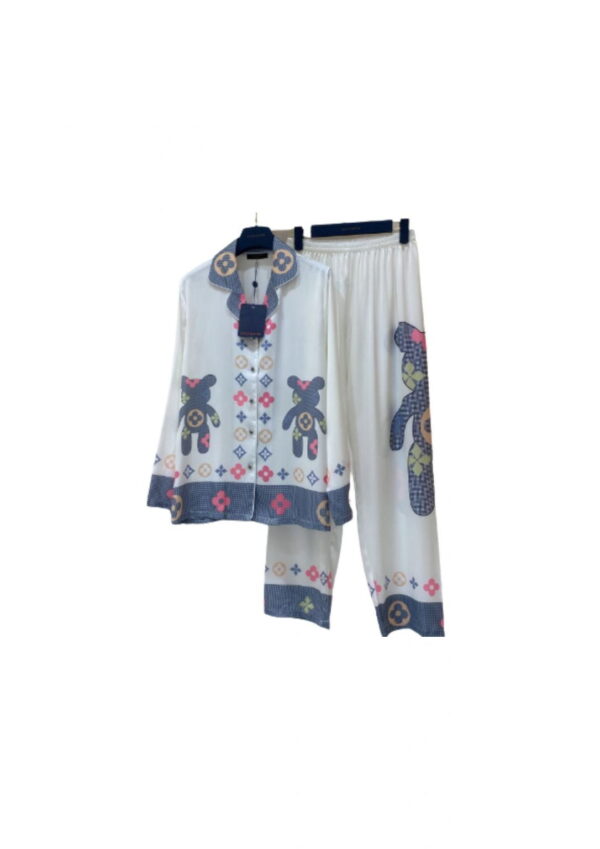 Bear Printed Pants And Shirt Pyjama White For Women
