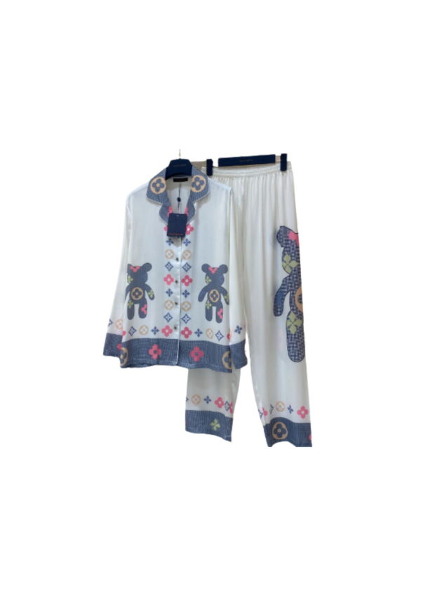 Bear Printed Pants And Shirt Pyjama White For Women