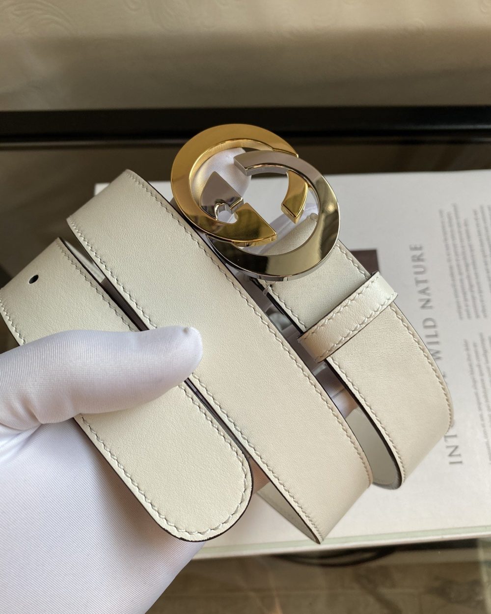 1:1 Replica Belt With Interlocking G Buckle White GG, Women Belt 574807