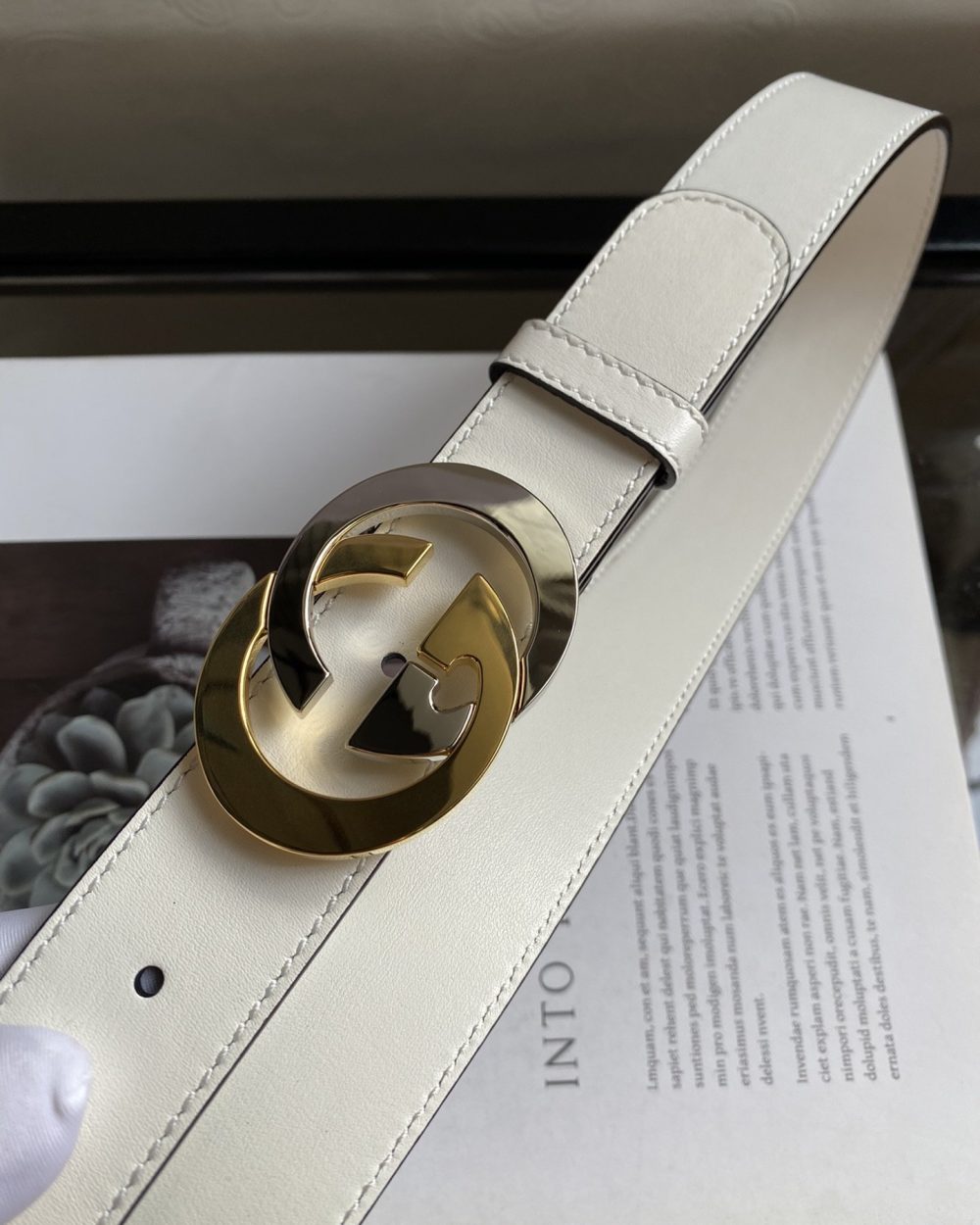 1:1 Replica Belt With Interlocking G Buckle White GG, Women Belt 574807