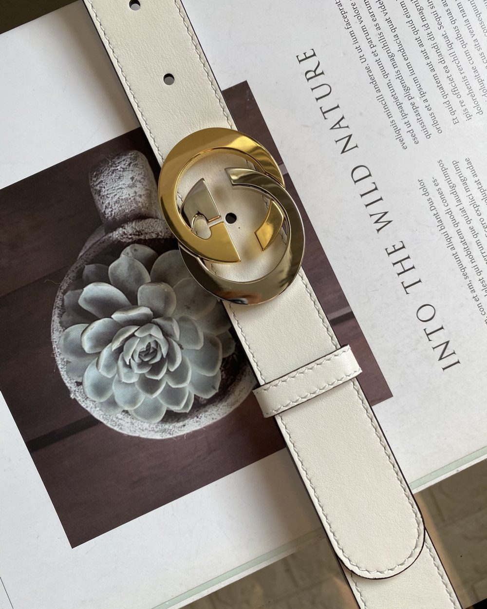 1:1 Replica Belt With Interlocking G Buckle White GG, Women Belt 574807