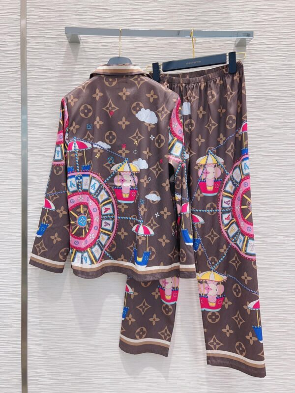 Big Circle Pattern Pants And Shirt Pyjama Brown For Women