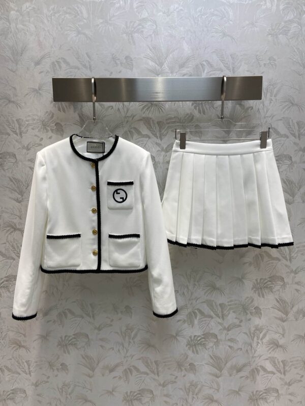 Black Braided Trim Jacket And Skirt White For Women