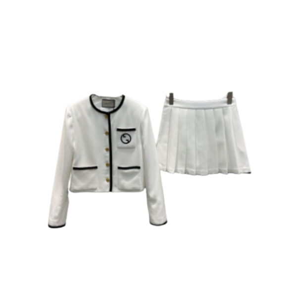 Black Braided Trim Jacket And Skirt White For Women