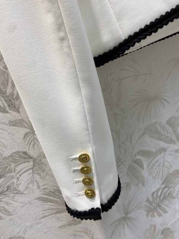 Black Braided Trim Jacket And Skirt White For Women