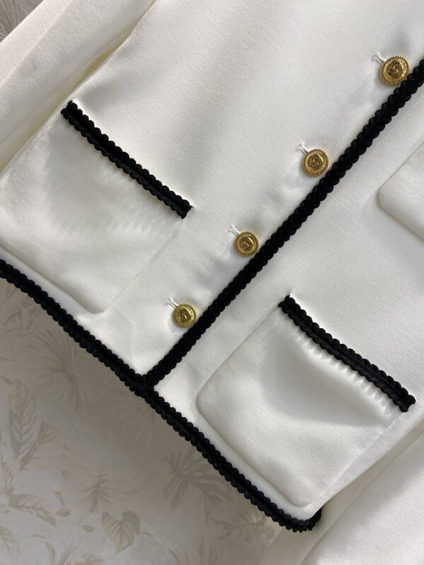 Black Braided Trim Jacket And Skirt White For Women