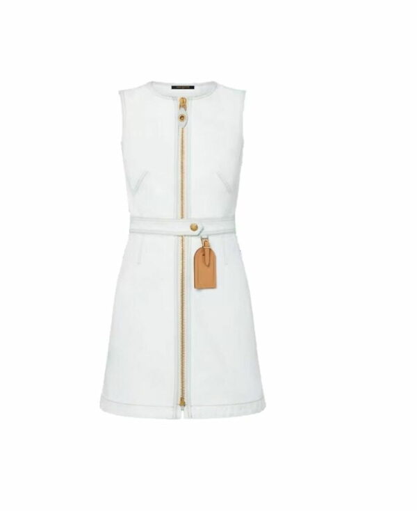 Bleached Denim Zip-Up Dress White For Women 1ABR6U