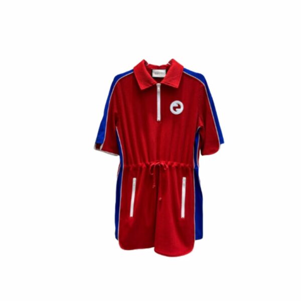 Blue Border Drawstring Dress Red For Women