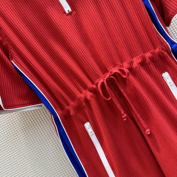Blue Border Drawstring Dress Red For Women