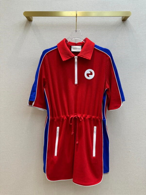 Blue Border Drawstring Dress Red For Women