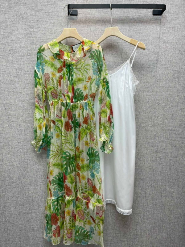 Botanical Motifs Dress Green For Women