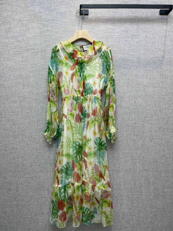 Botanical Motifs Dress Green For Women