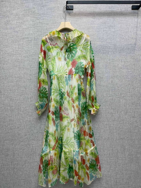 Botanical Motifs Dress Green For Women