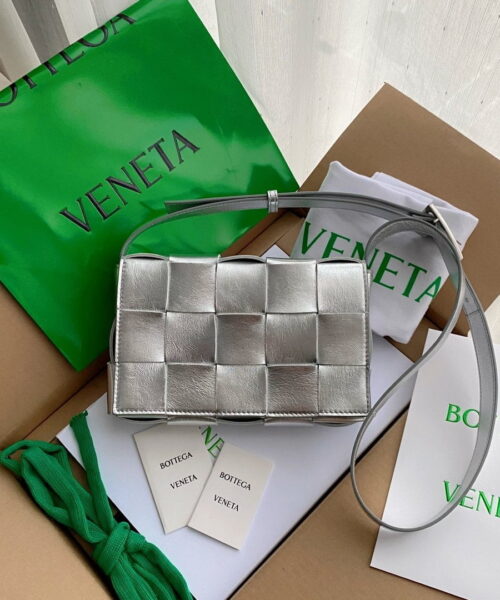 Bottega Veneta Cassette Crossbody Bag Silver, For Women, Women's Bags 9.1in/23cm