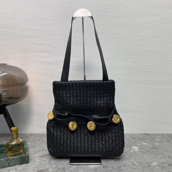 Bottega Veneta Intrecciato Shoulder Bag Black, For Women, Women’s Bags 10.2in/26cm