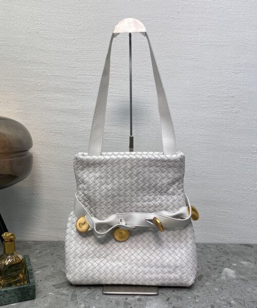 Bottega Veneta Intrecciato Shoulder Bag White, For Women, Women’s Bags 10.2in/26cm