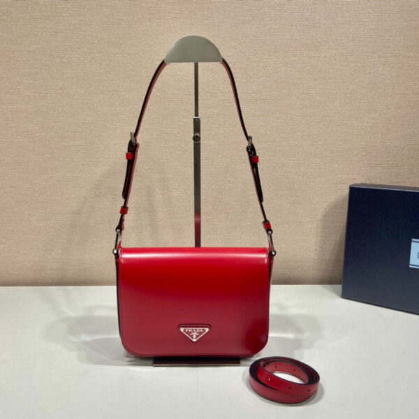 Brushed Shoulder Bag In Red For Women 7.8in/ 20cm 1BD308_ZO6_F02SB_V_HOO