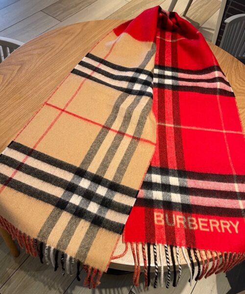 Burberry Contrast Check Cashmere Red/ Beige Scarf 180cm/71in 80504951 