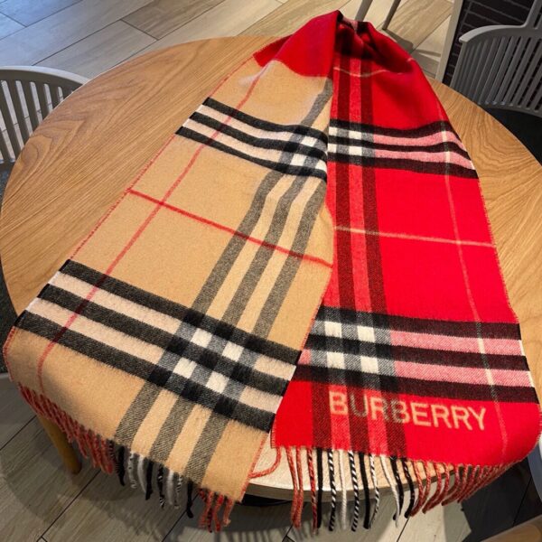 Burberry Contrast Check Cashmere Red/ Beige Scarf 180cm/71in 80504951