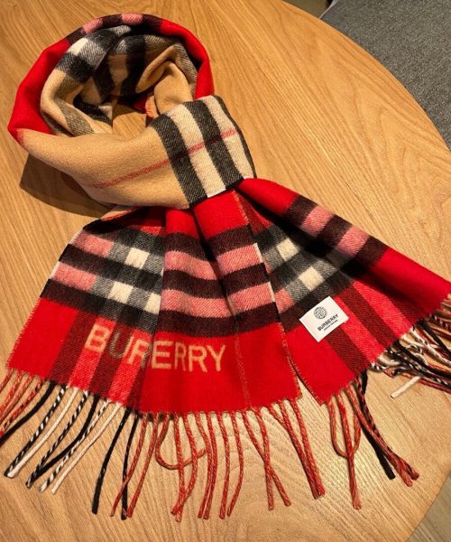 Burberry Contrast Check Cashmere Red/ Beige Scarf 180cm/71in 80504951 