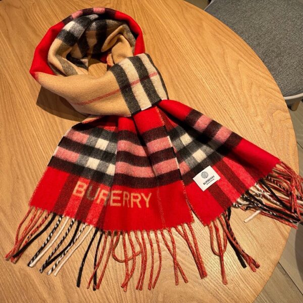 Burberry Contrast Check Cashmere Red/ Beige Scarf 180cm/71in 80504951