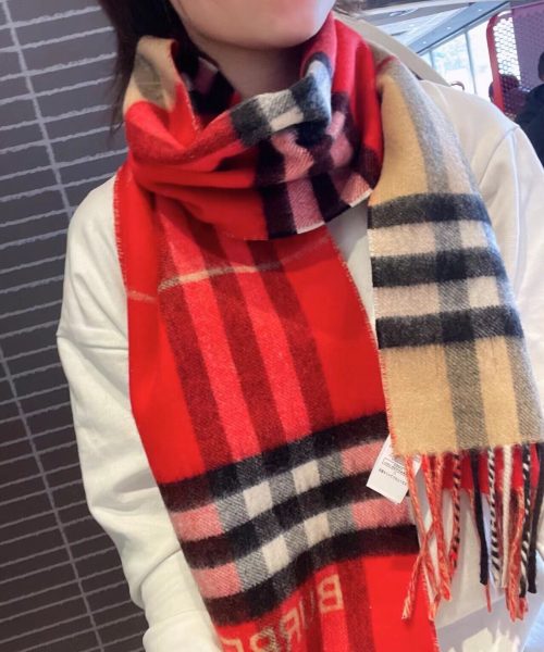 Burberry Contrast Check Cashmere Red/ Beige Scarf 180cm/71in 80504951 