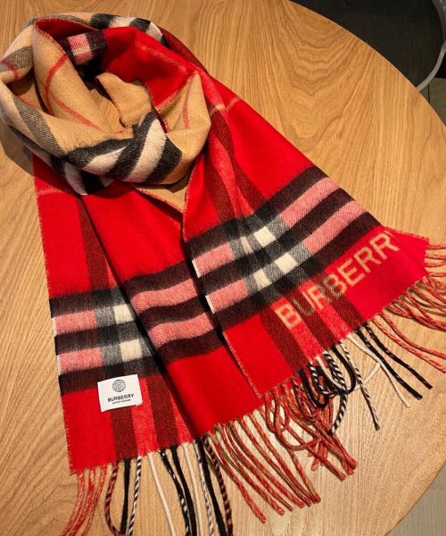 Burberry Contrast Check Cashmere Red/ Beige Scarf 180cm/71in 80504951 