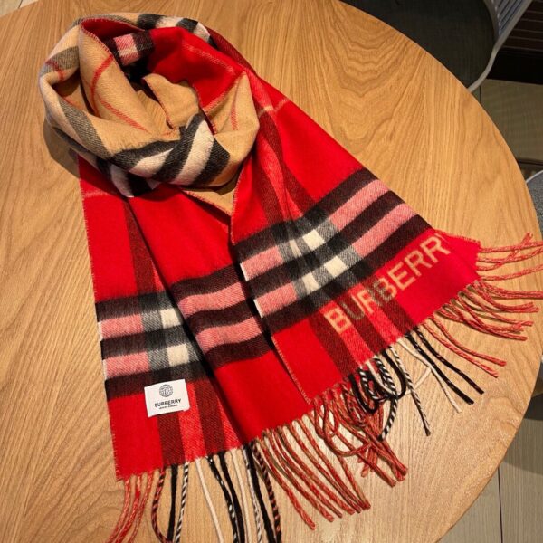 Burberry Contrast Check Cashmere Red/ Beige Scarf 180cm/71in 80504951