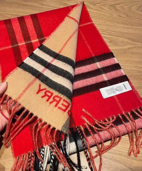 Burberry Contrast Check Cashmere Red/ Beige Scarf 180cm/71in 80504951 