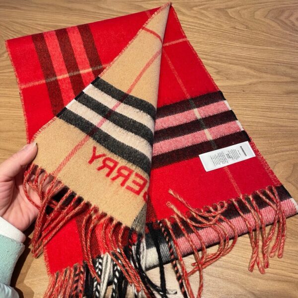 Burberry Contrast Check Cashmere Red/ Beige Scarf 180cm/71in 80504951