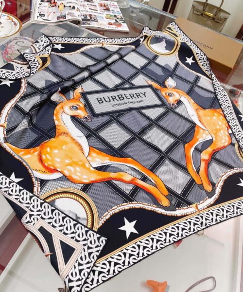 Burberry Deer Print Black Square Scarf 90cm/35in 
