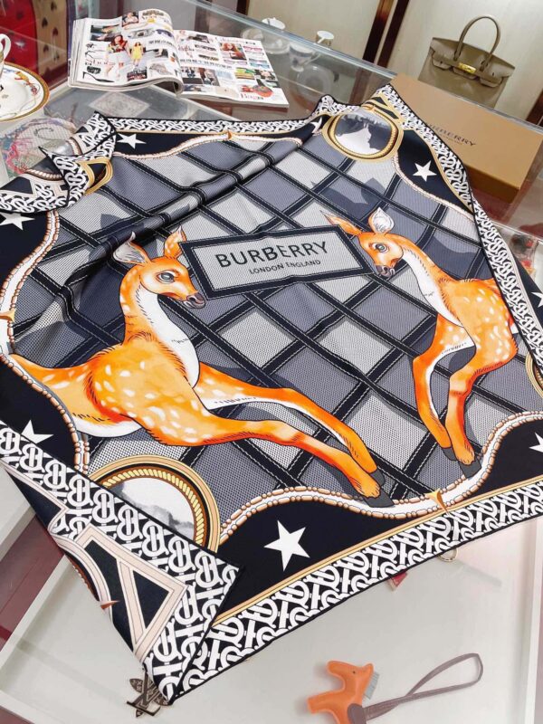 Burberry Deer Print Black Square Scarf 90cm/35in 