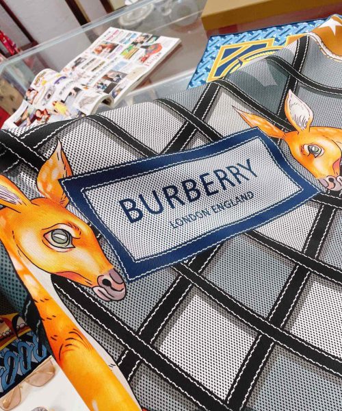 Burberry Deer Print Black Square Scarf 90cm/35in 