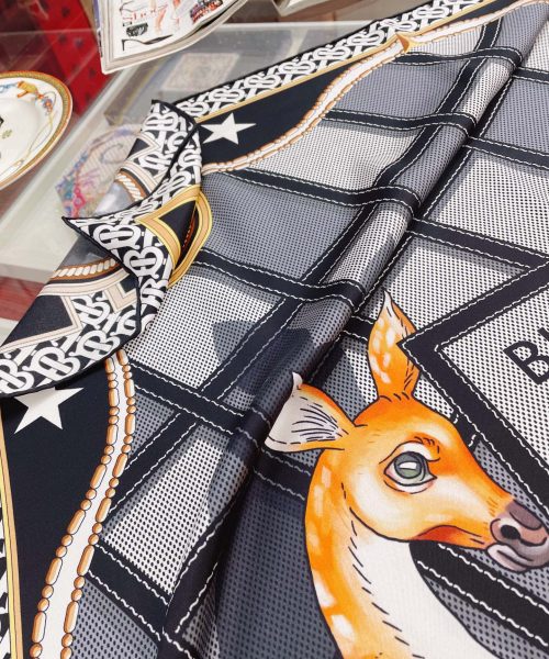 Burberry Deer Print Black Square Scarf 90cm/35in 
